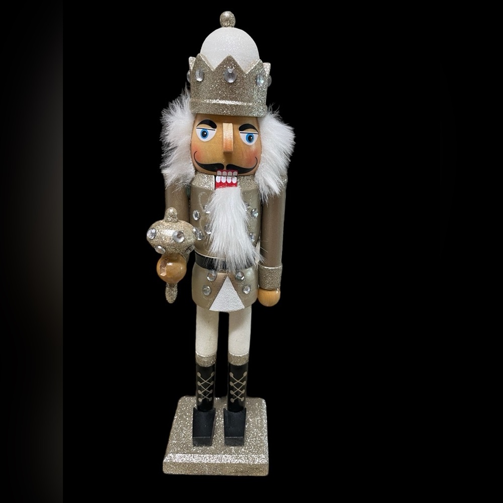 North Pole Trading Co. 14" Gold Glitter and Rhinestone Christmas Nutcracker